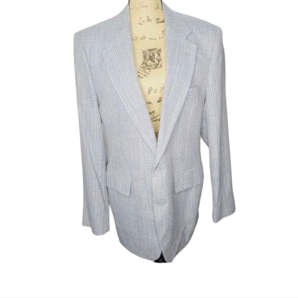Vintage 70s Grey Blue Glen Check Plaid Classic Oversized Boyfriend Blazer - Picture 1 of 14